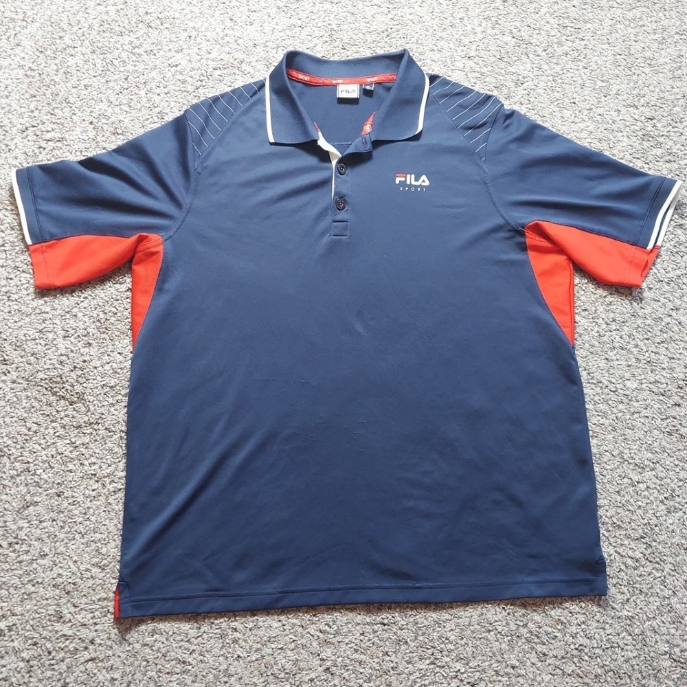 Vtg Fila Polo Shirt Mens XL Blue Sport Performance Golf Short Sleeve RN 73277
